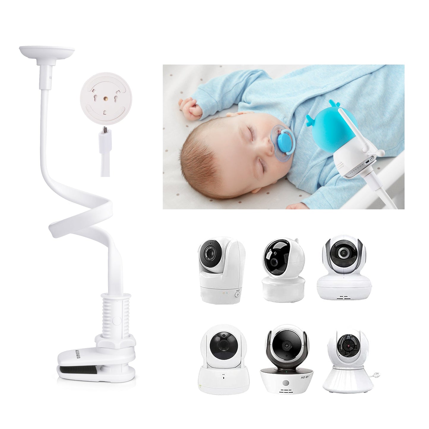KAWA Baby Monitor Mount with Base Combo | Attaches to Crib Frames (ZJ02) | Compatible with KAWA S5, S6, S7, A5, A6, A7