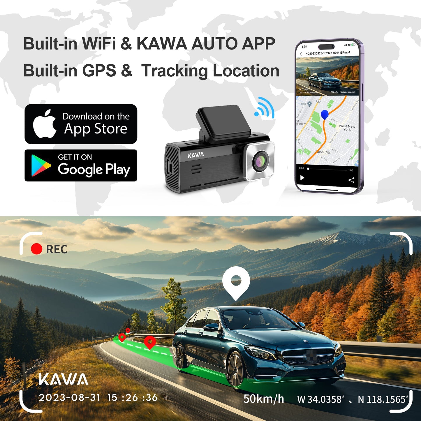 KAWA D10 4K Dual Dash Cam | Sony Starvis IMX 415 | AI-ISP | With Free 64GB Card