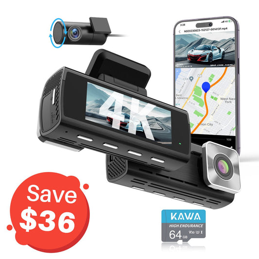 KAWA D10 4K Dual Dash Cam | Sony Starvis IMX 415 | AI-ISP | With Free 64GB Card