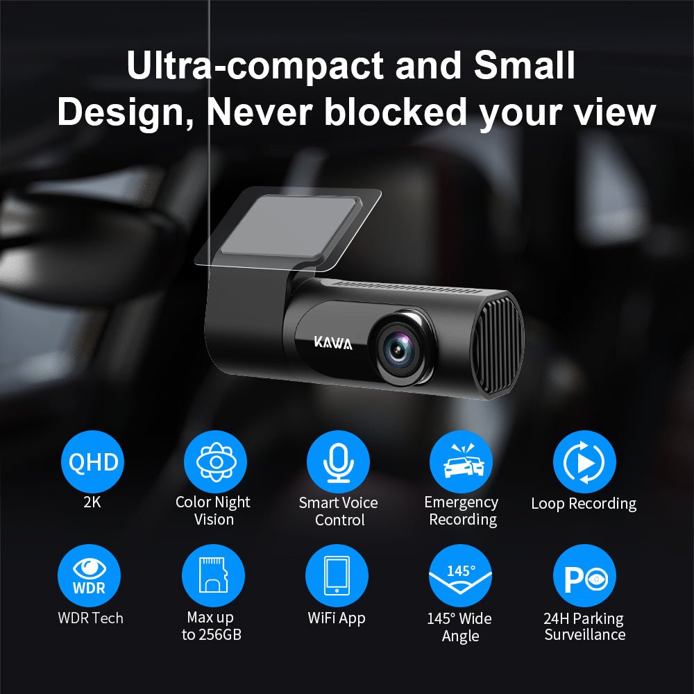 KAWA D6 | 2K Mini Dash Cam | 360° Rotation | 1440P QHD | Voice Control | Parking Monitor | 256GB Max