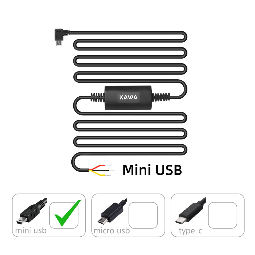 KAWA PT01 (Mini USB Port) | Hardwire Kit, Compatible with KAWA Dash Cam D8&D10 Parking Surveillance Cable Car DVR 24H Parking Monitor