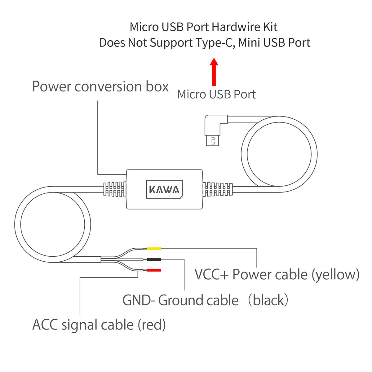 KAWA PT01 (Micro USB Port) | Hardwire Kit, Compatible with KAWA Dash Cam D5&D6 Parking Surveillance Cable Car DVR 24H Parking Monitor